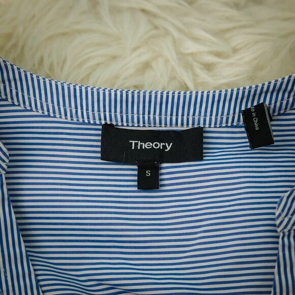 Theory Size Medium M Blue Ofeliah Taff Stripe Long Sleeve Split Back Tunic Top - Picture 5 of 8